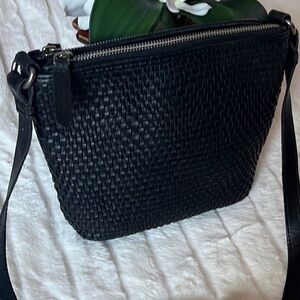 Anthropologie Vilenca Holland Elegant Black Woven Leather Crossbody Bag